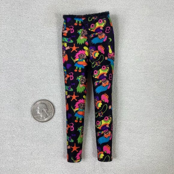 Vintage Barbie Doll Leggings Pants 90s Style Handmade Neon Troll Cartoon Pattern - Picture 5 of 7